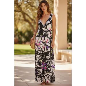 Lane Bryant Black White Floral Maxi Dress Sleeveless Summer Resort 14/16